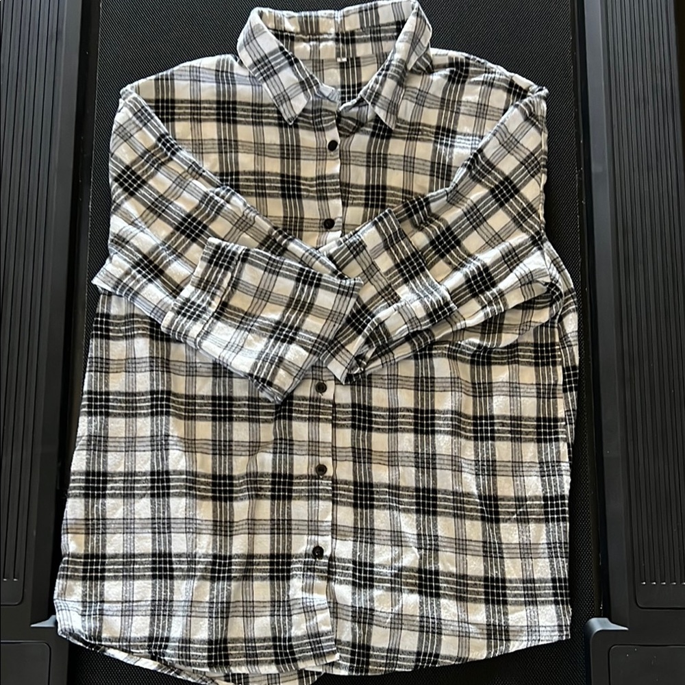 Black and White Plaid Button-Up Shirt